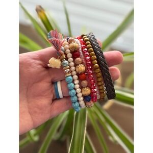 Boho Beaded Elephant Charm 6 Bracelet Stack Set Women Tassel Stretch‎ Jewelry A3